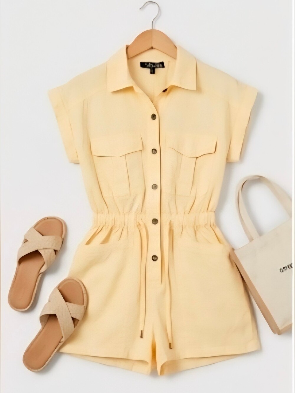 NWT Hint of Blush Pastel Yellow Utility Romper Short Sleeve Size S